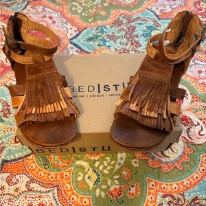 BED|STU Tan Leather Fringe Sandals